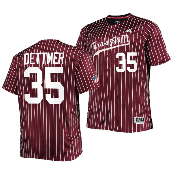 Mens Youth Texas A&M Aggies #35 Nathan Dettmer 2022 Maroon College Baseball Game Jersey