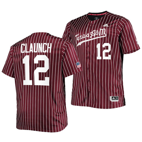 Mens Youth Texas A&M Aggies #12 Troy Claunch 2022 Maroon Pinstripe College Baseball Game Jersey