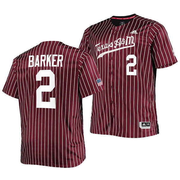 Mens Youth Texas A&M Aggies #2 Rody Barker 2022 Maroon Pinstripe College Baseball Game Jersey