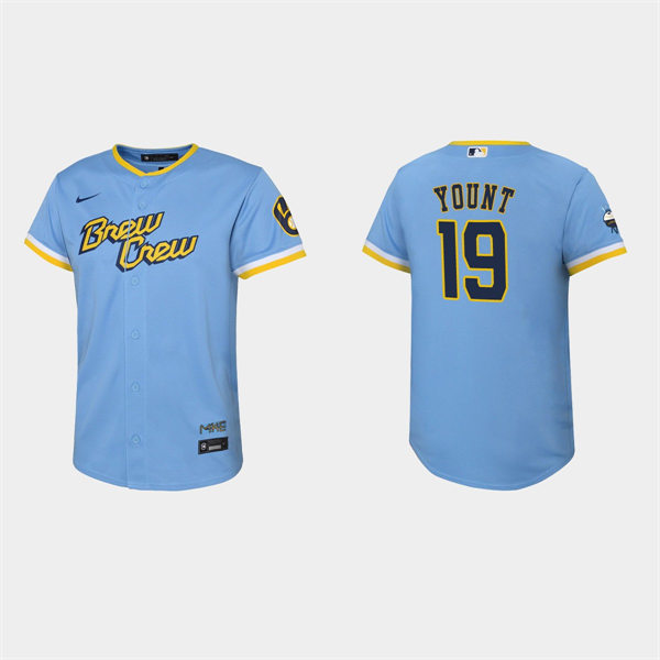 Youth Milwaukee Brewers #19 Robin Yount Powder Blue 2022 Stitched City Connect Jersey
