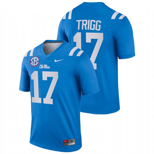 Mens Youth Ole Miss Rebels #17 Michael Trigg 2022 Blue College Football Game Jersey