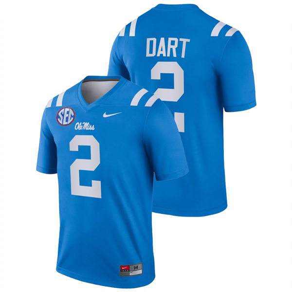 Mens Youth Ole Miss Rebels #2 Jaxson Dart 2022 Blue College Football Game Jersey