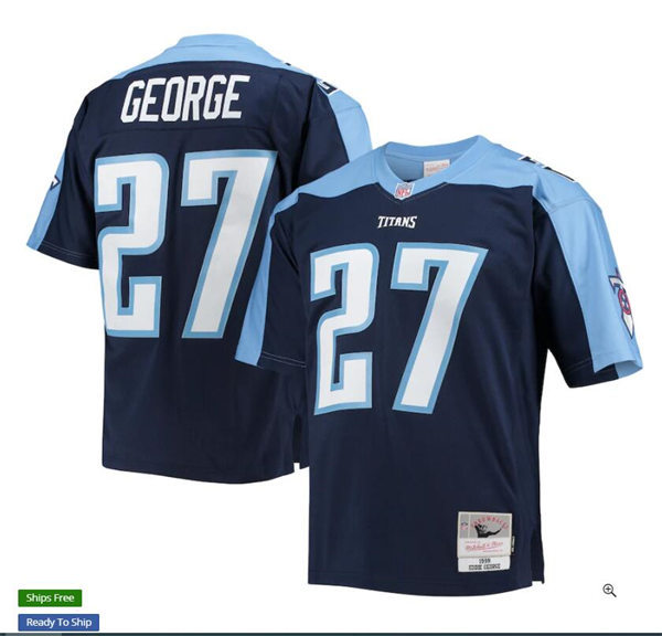 Mens #27 Eddie George Tennessee Titans Retired Player Stitched Mitchell & Ness 1999 Legacy Throwback Jersey