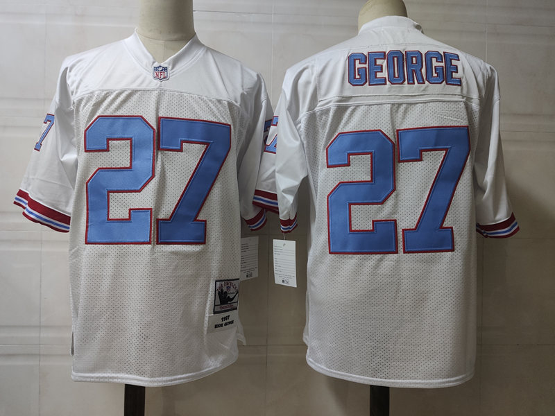 Men's #27 EDDIE GEORGE TENNESSEE OILERS White Stitched Mitchell&Ness Throwback VINTAGE NFL JERSEY