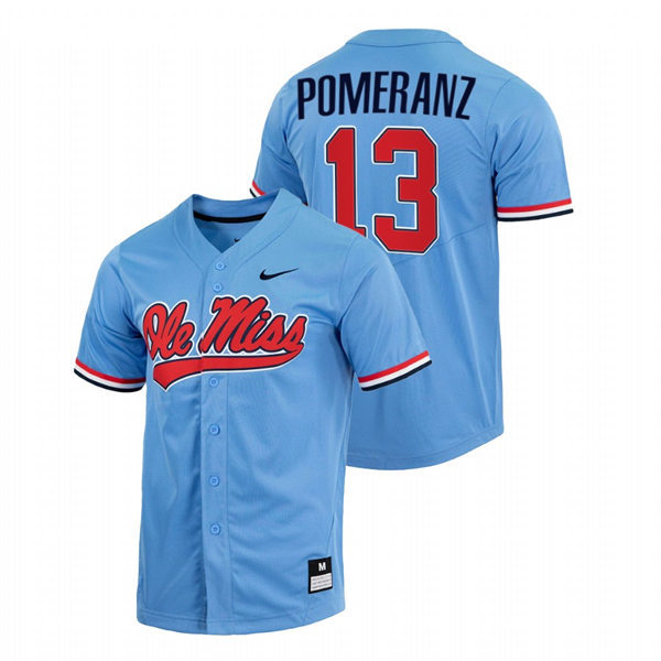 Mens Youth Ole Miss Rebels #13 Drew Pomeranz Powder Blue College Baseball Game Jersey