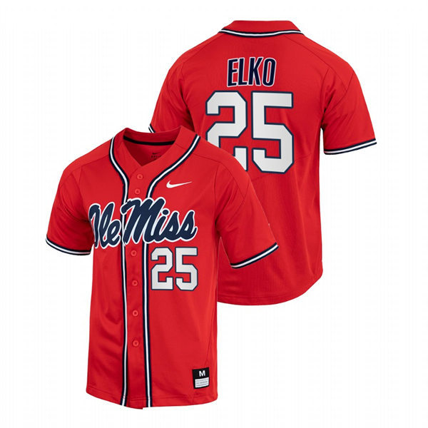 Mens Youth Ole Miss Rebels #25 Tim Elko Red College Baseball Game Jersey