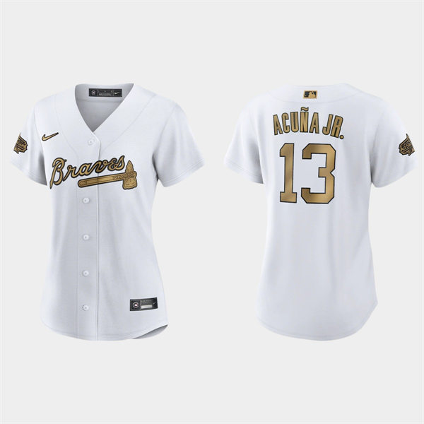 Women Atlanta Braves #13 Ronald Acuna Jr. White 2022 MLB All-Star Game Jersey