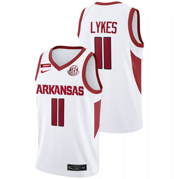Mens Youth Arkansas Razorbacks #11 Chris Lykes White Home College Basketball Game Jersey