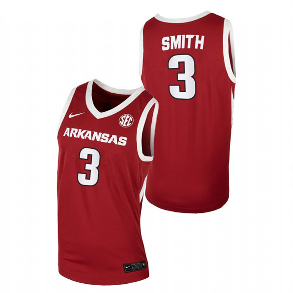 Mens Youth Arkansas Razorbacks #3 Nick Smith Cardinal Away College Basketball Game Jersey
