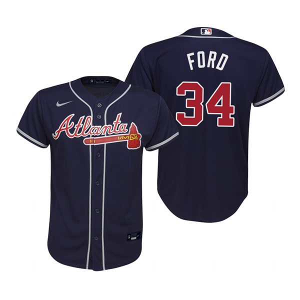 Youth Atlanta Braves #34 Mike Ford Navy Alternate Jersey