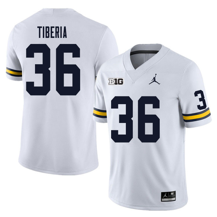 Mens Michigan Wolverines #36 Nico Tiberia White College Football Game Jersey