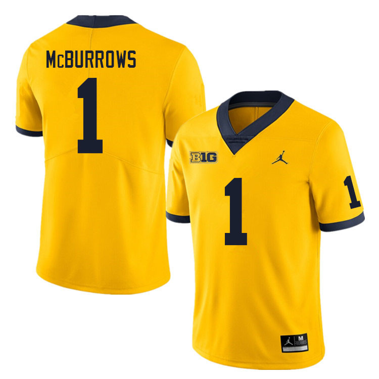 Mens Michigan Wolverines #1 JaDen McBurrows Maize College Football Game Jersey