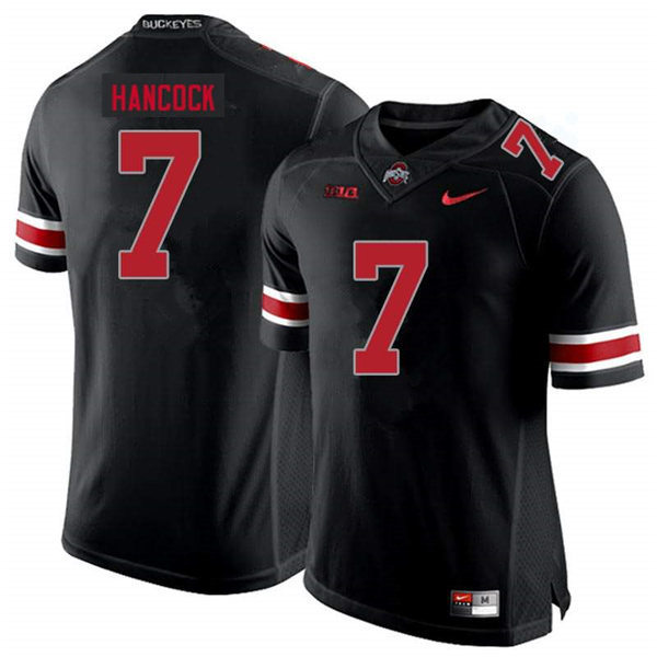 Mens #7 Jordan Hancock Ohio State Buckeyes Stitched Nike Blackout College Football Game Jersey S-3XL