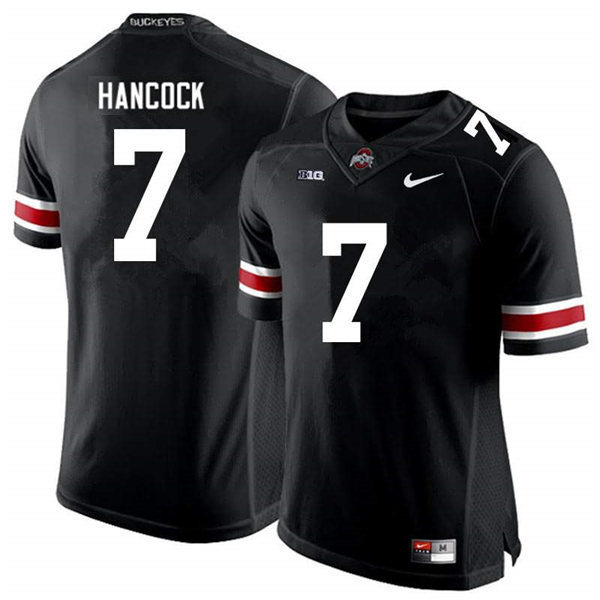 Mens #7 Jordan Hancock Ohio State Buckeyes Stitched Nike Black White College Football Game Jersey S-3XL 