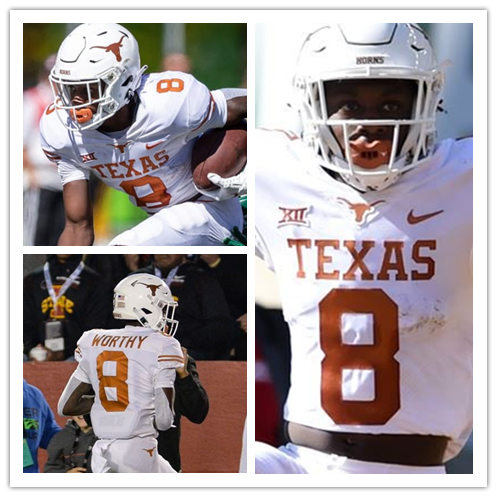 Mens Texas Longhorns #8 Xavier Worthy White Premier College Football Game Jersey