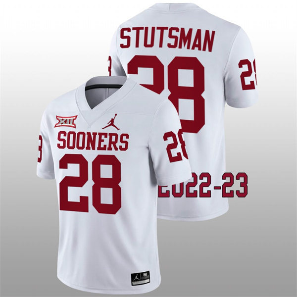 Mens Youth Oklahoma Sooners #28 Danny Stutsman 2022 White College Football Game Jersey