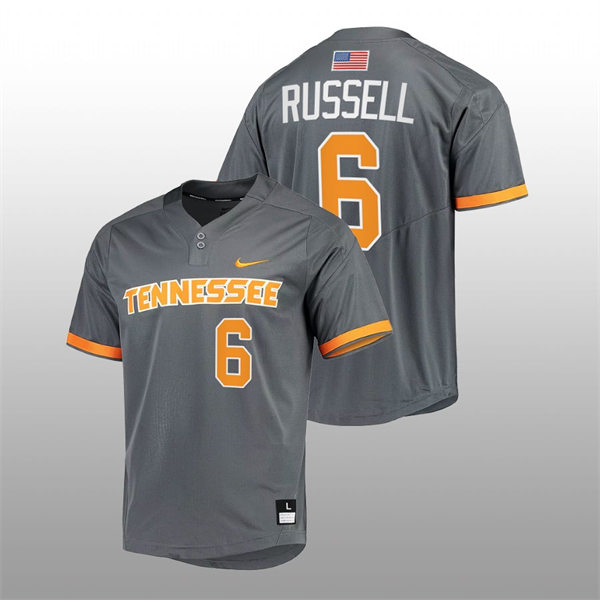 Tennessee Volunteers #6 Evan Russell 2022 Diamond Nike Charcoal With Name two-Button Pullover Baseball Limited Jersey