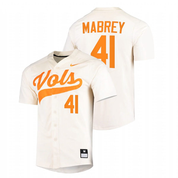 Tennessee Volunteers #41 Will Mabrey Nike Cream With Name College Baseball Limited Jersey