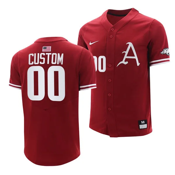 Mens Youth Arkansas Razorbacks Custom 2023 Cardinal Full Button Baseball Limited Jersey