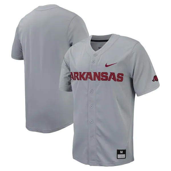 Mens Youth Arkansas Razorbacks Custom 2023 Gray Full Button Baseball Game Jersey