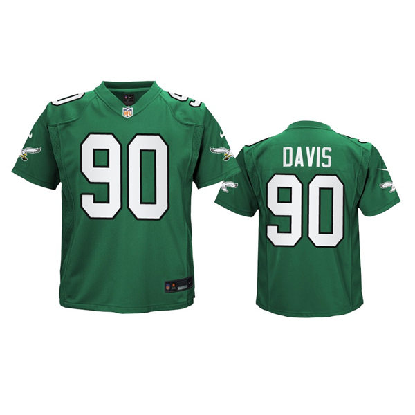 Youth Philadelphia Eagles #90 Jordan Davis 2023 Nike Kelly Green Retro Jersey