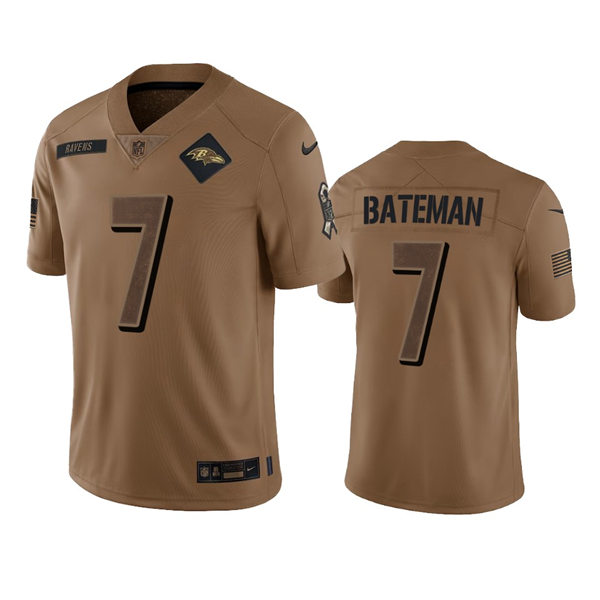 Men's Baltimore Ravens #7 Rashod Bateman Brown 2023 Salute To Service Limited Jersey