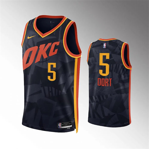 Mens Oklahoma City Thunder #5 Luguentz Dort Black 2023-24 City Edition Swingman Jersey