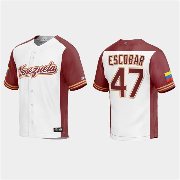 Mens Youth Venezuela #47 Edwin Escobar Venezuela Baseball 2023 World Baseball Classic Replica Jersey - White