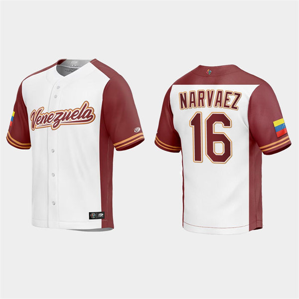 Mens Youth Venezuela #16 Omar Narvaez Venezuela Baseball 2023 World Baseball Classic Replica Jersey - White