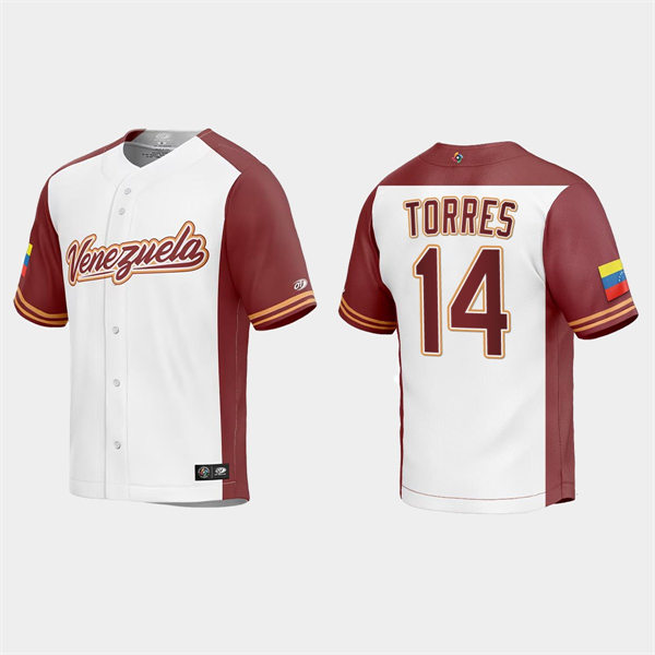 Mens Youth Venezuela #14 Gleyber Torres Venezuela Baseball 2023 World Baseball Classic Replica Jersey - White