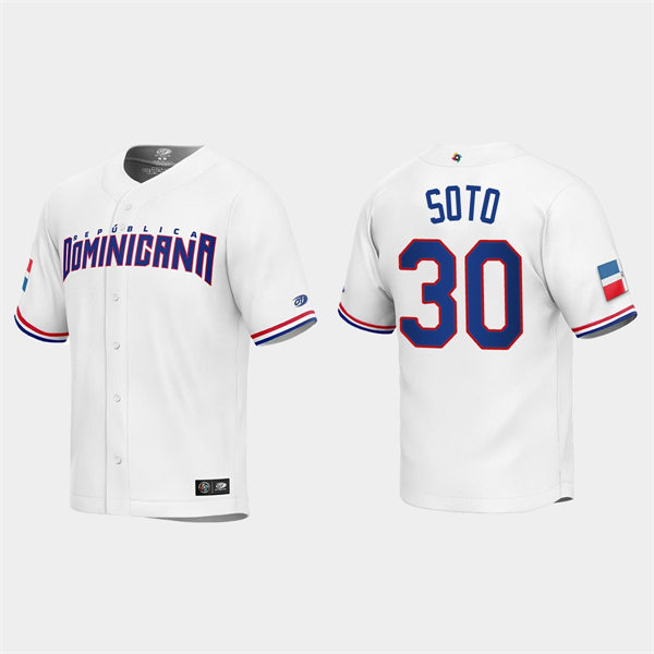 Mens Youth Dominican Republic #30 Gregory Soto 2023 World Baseball Classic Replica Jersey - White