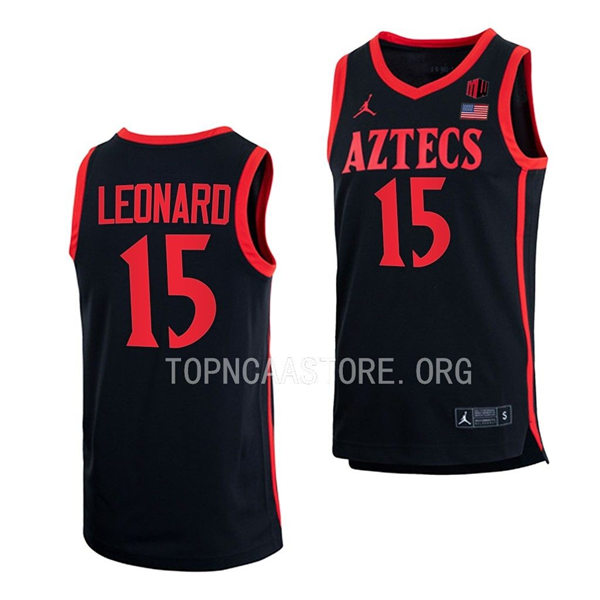 Mens Youth San Diego State Aztecs #15 Kawhi Leonard 2022-23 Black College Basketball Game Jersey