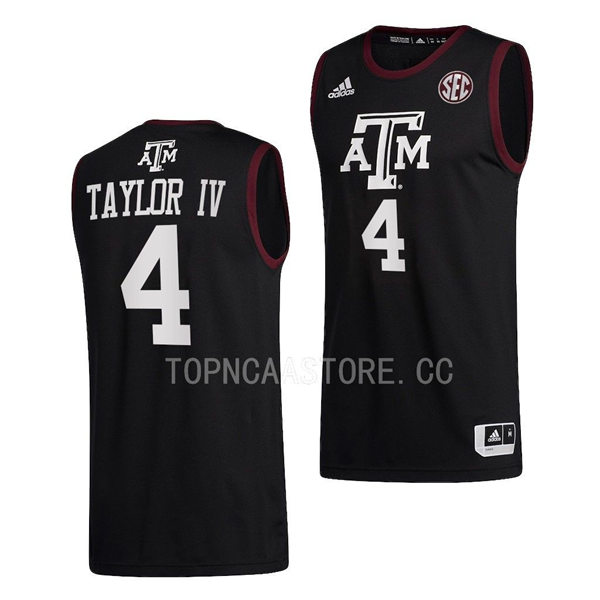 Mens Youth Texas AM Aggies #4 Wade Taylor IV Adidas 2022 Black College Basketball Game Jersey