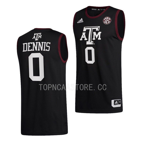 Mens Youth Texas AM Aggies #0 Dexter Dennis Adidas 2022 Black College Basketball Game Jersey