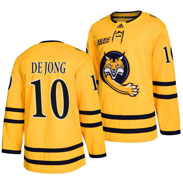 Mens Youth Quinnipiac Bobcats #10 Ethan de Jong 2022 Gold Alternate College Hockey Jersey
