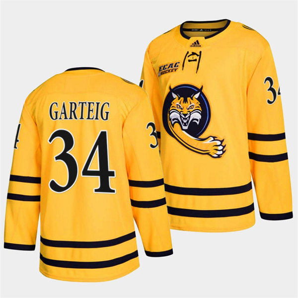 Mens Youth Quinnipiac Bobcats #34 Michael Garteig 2022 Gold Alternate College Hockey Jersey