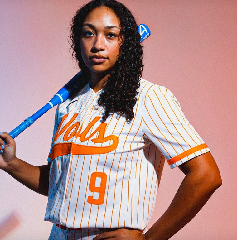 Tennessee Lady Volunteers Custom Nike White Pinstripe Two-Button Pullover Softball Jersey