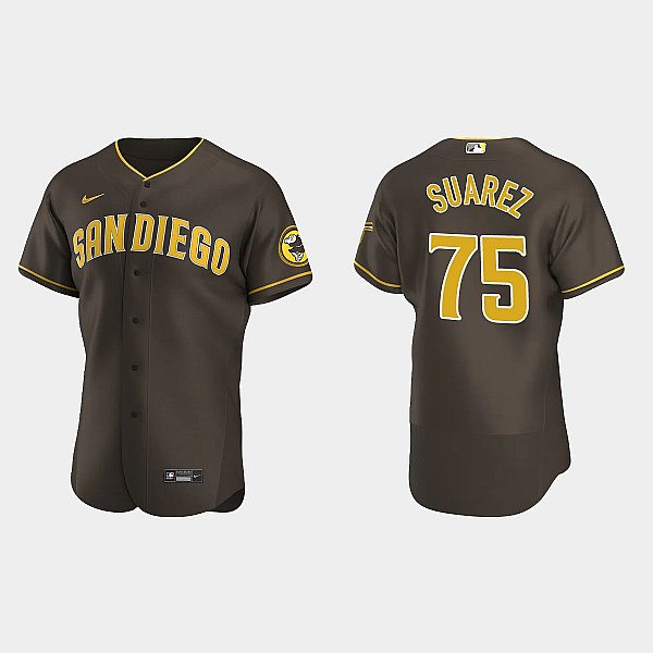 Mens San Diego Padres #75 Robert Suarez Brown Road FlexBase Player Jersey