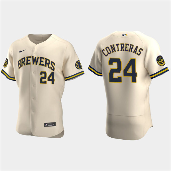 Mens Milwaukee Brewers #24 William Contreras  Nike Cream Home FlexBase Player Jersey