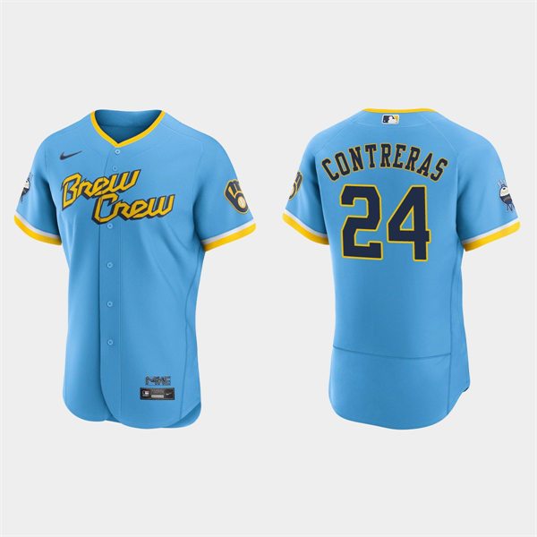 Mens Milwaukee Brewers #24 William Contreras 2022 City Connect Jersey Powder Blue
