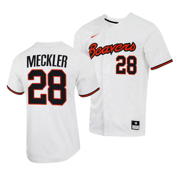 Mens Youth Oregon State Beavers #28 Wade Meckler White Baseball Game Jersey