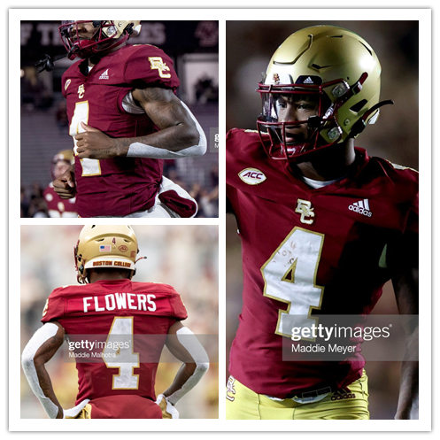 Boston College Eagles #4 Zay Flowers Adidas 2022 Maroon Football Game Jersey