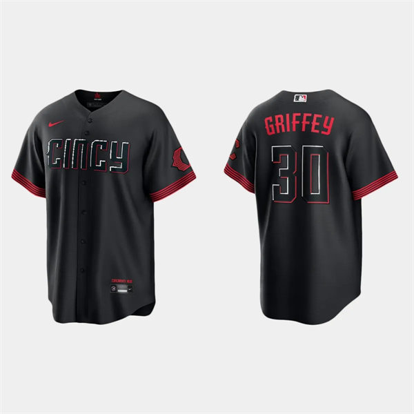 Men's Cincinnati Reds #30 Ken Griffey Jr Nike Black 2023 City Connect Jersey