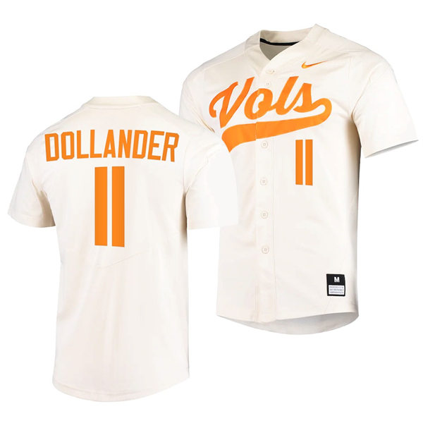 Tennessee Volunteers #11 Chase Dollandert Nike Cream With Name College Baseball Limited Jersey