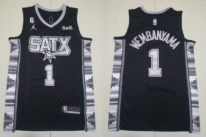 Men's San Antonio Spurs #1 Victor Wembanyama 2022-23 Black Statement Edition Player Jersey