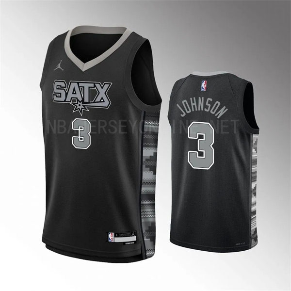 Men's San Antonio Spurs #3 Keldon Johnson 2022-23 Black Statement Edition Player Jersey