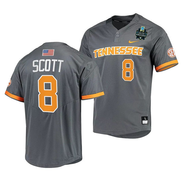 Tennessee Volunteers #8 Christian Scott Nike Charcoal two-Button Pullover With Name 2023 NCAA Baseball World Series Jersey 