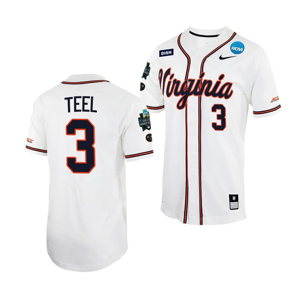 Virginia Cavaliers  #3 Kyle Teel Nike White 2023 College Baseball World Series Jersey