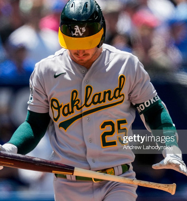 Mens Oakland Athletics #25 Brent Rooker Nike Gray Road Flex Base Authentic Player Jersey