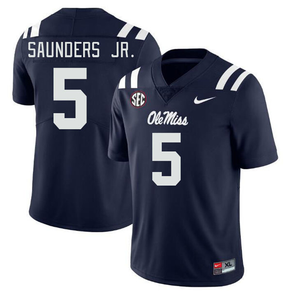 Mens Youth Ole Miss Rebels #5 John Saunders Jr. 2023 Navy College Football Game Jersey